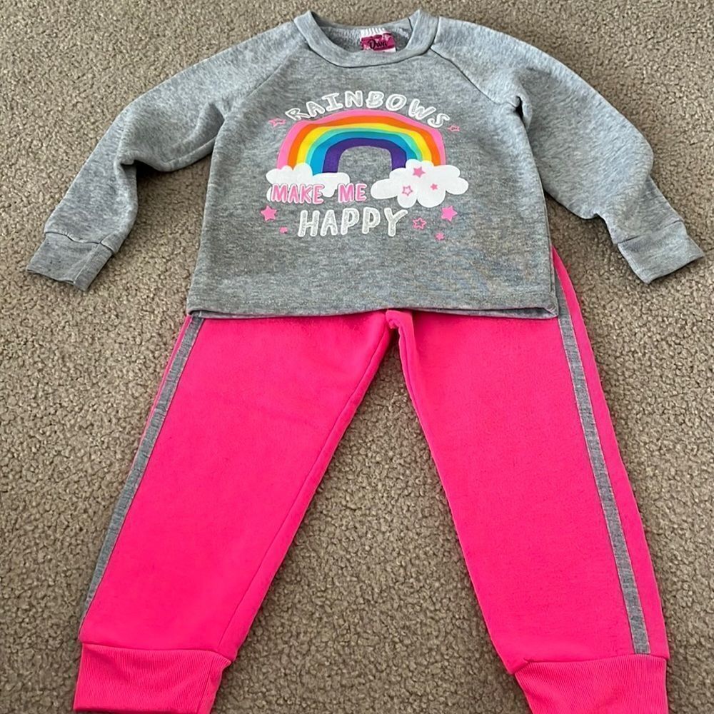 Diva Toddler Matching Rainbow and Striped Pink Sweatsuit- 3T